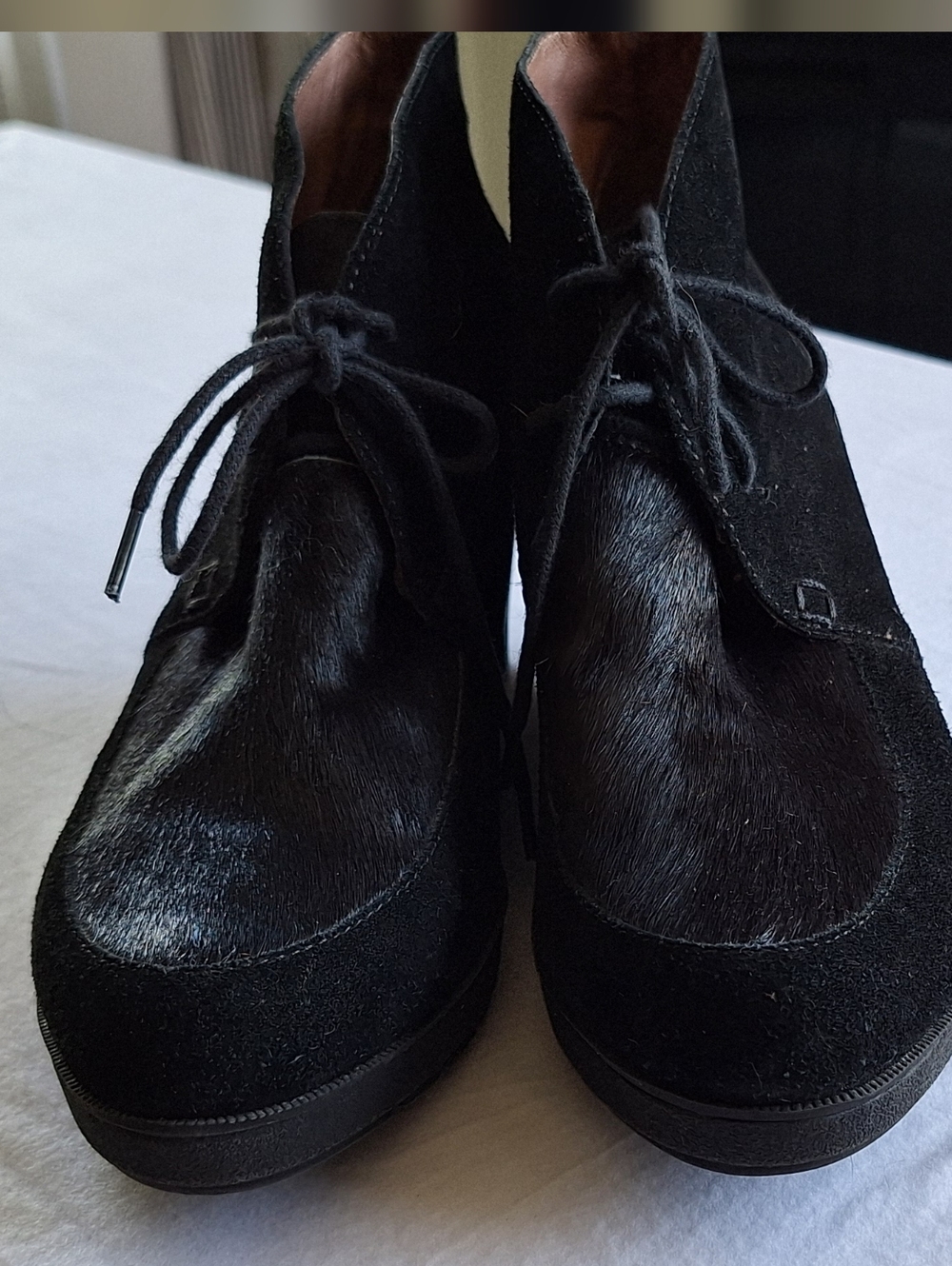 Donald J Pliner Black Wedge Booties Haircalf Leather Lace-Up Women’s Size 8